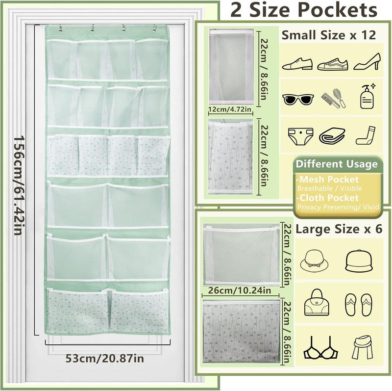 KANCNT 18 Pockets Over the Door Organizer with 4 Kind Pockets,Behind Door Shoes Rack,Back of Closet Storage Organization for Socks,Hat,Underwear,Luggage Packing,Hanging Holder Shelf in Home Dorm,Travel,Green - Image 1